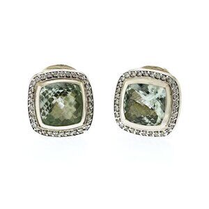 Authentic David Yurman Sterling Silver Prasiolite Diamond Earrings